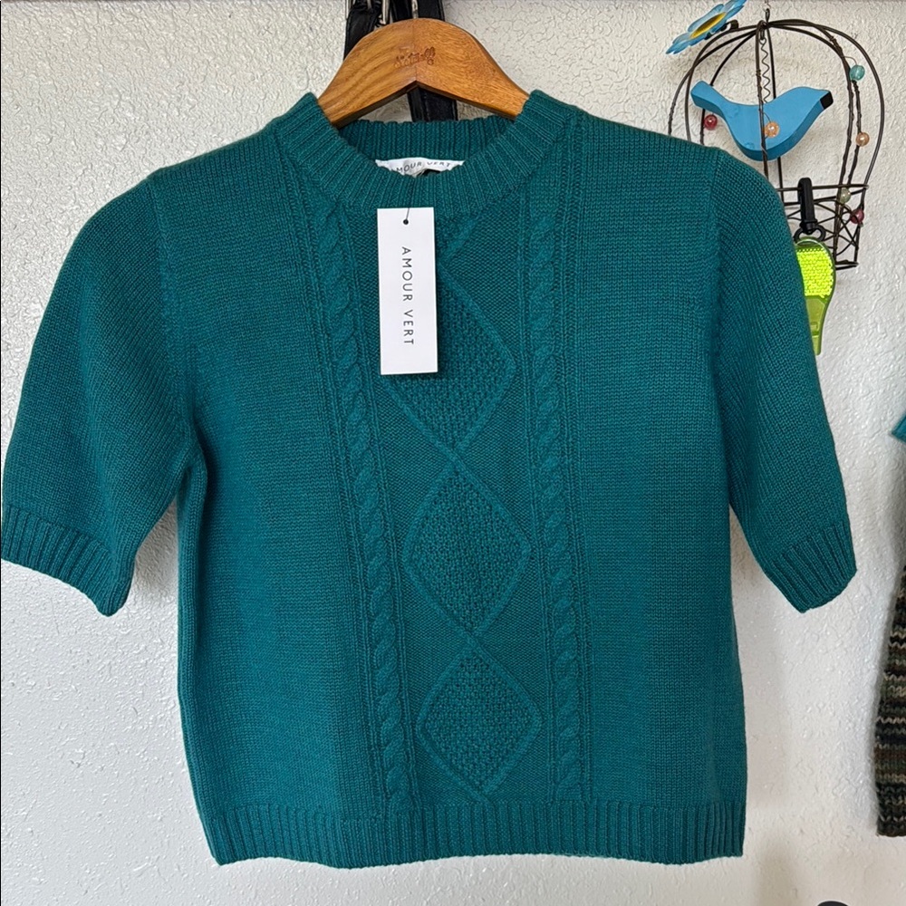 Amour Vert Deep Teal Cable Knit Top